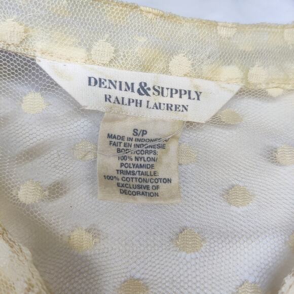 Denim & Supply Sheer Cream Mesh Polka Dot Romantic Victorian Fairy Blouse Small - Picture 7 of 10
